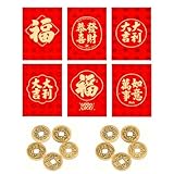 36 Piezas Sobre Rojo Chino, Sobres Rojos de la Suerte, Chinos Hong Bao, Iseño en Relieve de Lámina Dorada, 10 Piezas Monedas Chinas Feng Shui, Para Regalos de Año Nuevo del Festival de Primavera