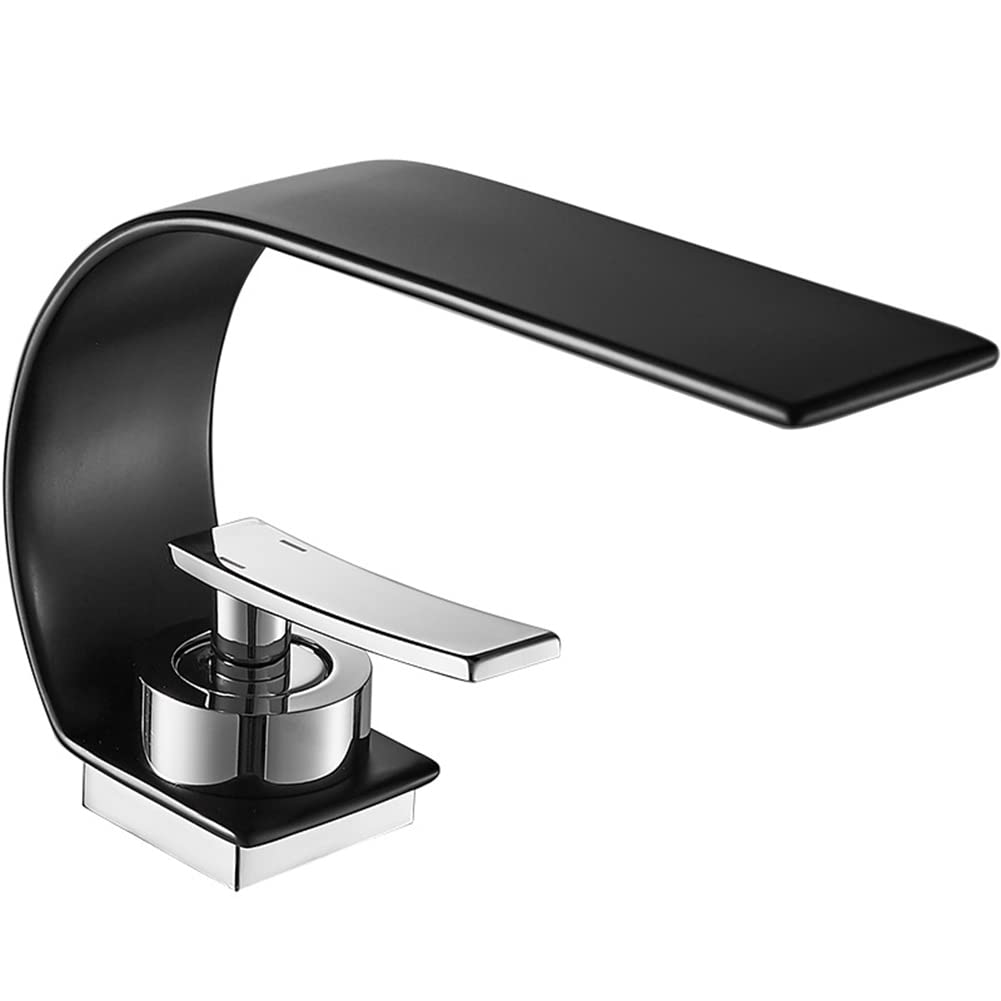 Cascada Grifo De Baño Grifo De Lavabo Estilo De Moderno Latón Monomando Mezclador Baño Agua Fria Y Caliente Disponible, Grifo De Cuenca, Negro