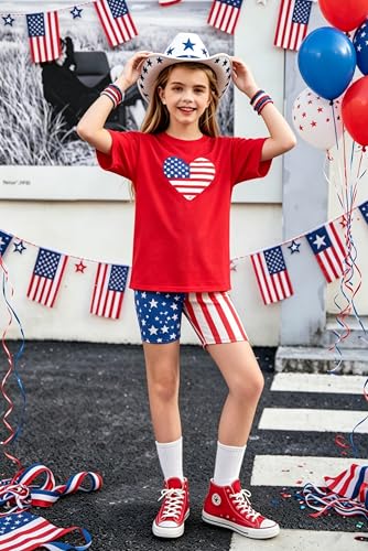 Image of Arshiner Girls Clothes Summer 2 Piece Outfits Drop Shoulder T-Shirts and Biker Shorts Kids Fashion Clothing Sets