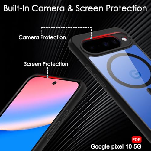 Image of TheGiftKart Hybrid Shockproof Back Cover Case for Google Pixel 10 Compatible with MagSafe | Hard Back Cover Case for Google Pixel 10 (PC & TPU, Transparent Clear Back, Black Sides)