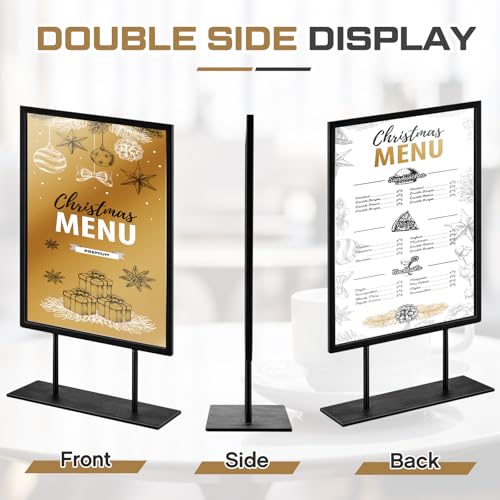 Image of Zhengmy 1 Pcs Tabletop Sign Holder with Flat Base 11 inch x 8.5 inch Double Sided Countertop Sign Holder Vertical Desktop Display Stand Metal Poster Display Stand for Office Store Restaurant Hotels, Black