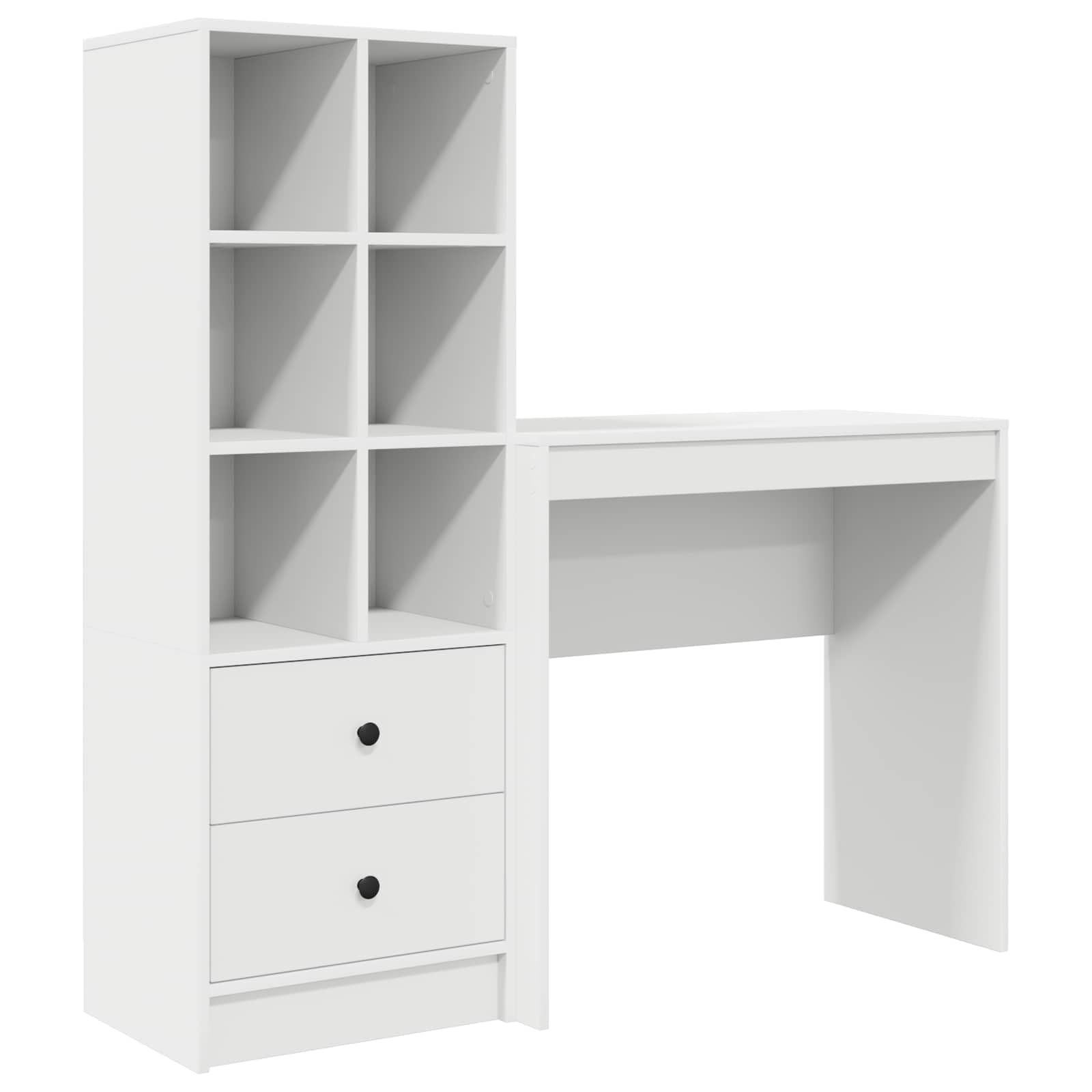 Set Scrivania con Libreria Bianco Legno Ingegnerizzato 2 Pz | Mobile salvaspazio per studio e ufficio con 2 cassetti e 6 ripiani, ideale per organizzare documenti e PC.