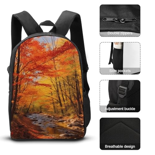 3 Piece Backpack for Women Men Lightweight Causal Daypack Shoulder Bag Set with Insulated Lunch Bag And Pencil Case Organizers Fall Foliage3