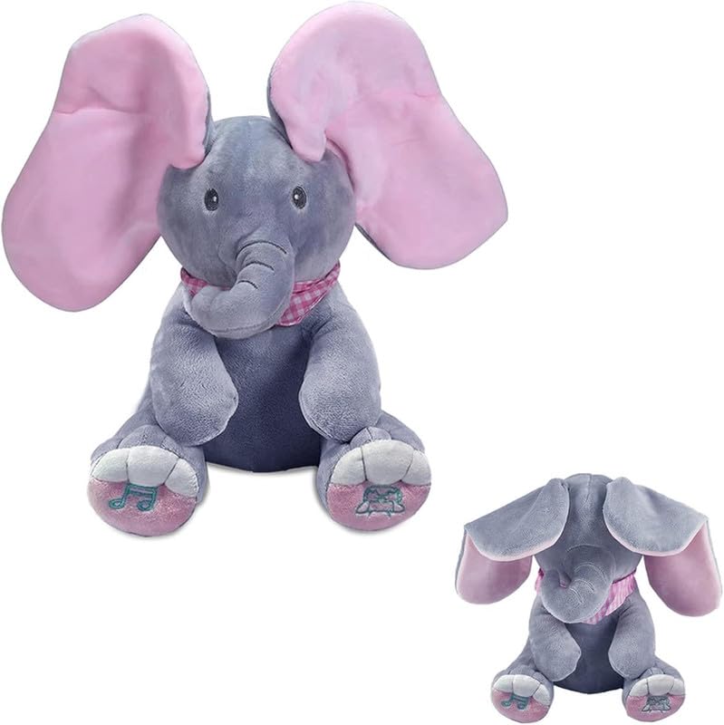 Image of Musical Peek A Boo Elephant Plush Toy with Moving Ears, Interactive Soft Stuffed Animal for Babies, Toddlers & Kids, Cute Nursery Birthday Gift