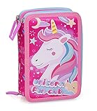 Tamaño: 20 x 12 x 7 cm. Julian Ross Estuche triple relleno, Plumier Triple, 44 accesorios escolares, 20 centímetros (Unicorno Mary)