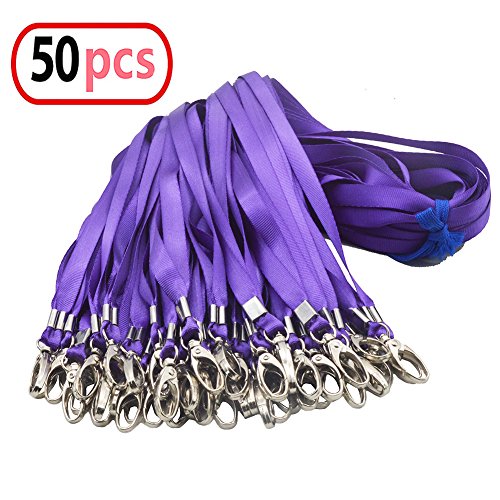50 pcs Purple Cordón clips 81,3 cm Bulk soporte de cordón con chapa clip cuello para el cuello clave cadenas, tarjetas de identificación/insignia