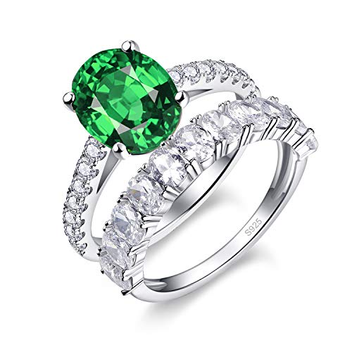 BONLAVIE Briliant créé Vert émeraude 925 en Argent Sterling Coupe Ovale Mariage fiançailles Bague de mariée Ensemble Taille 61.5 Cover