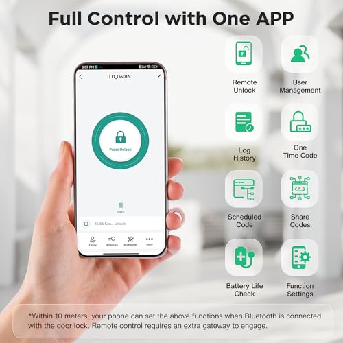 Sophia Keyless Entry Door Lock, Smart Auto Locks for Front Door & Key Fobs & Remote Control, Keypad Deadbolt Digital, Fingerprint Door Lock with Code, Cerraduras Inteligentes, IP68, Satin Nickel — view 5