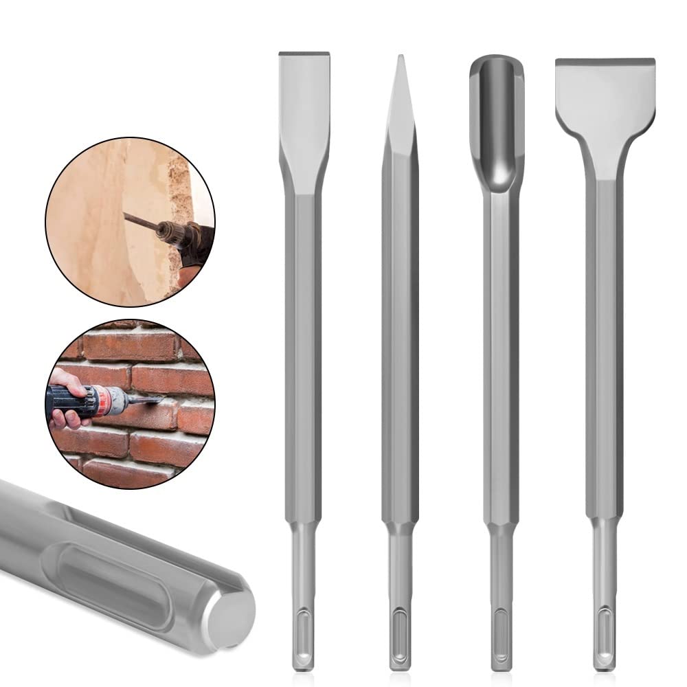 4 Uds 250mm SDS PLUS cinceles Set Point Groove Gouge cincel plano martillo eléctrico broca romper hormigón pared de ladrillo perforación