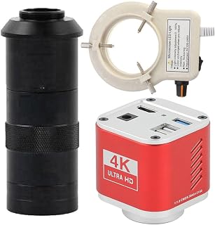 4K 8MP HDMI USB Industrial Microscope Measuring Camera U Disk Storage Video Recorder & 100X C-Mount Lens with 56-LED Adjustable Ring Light