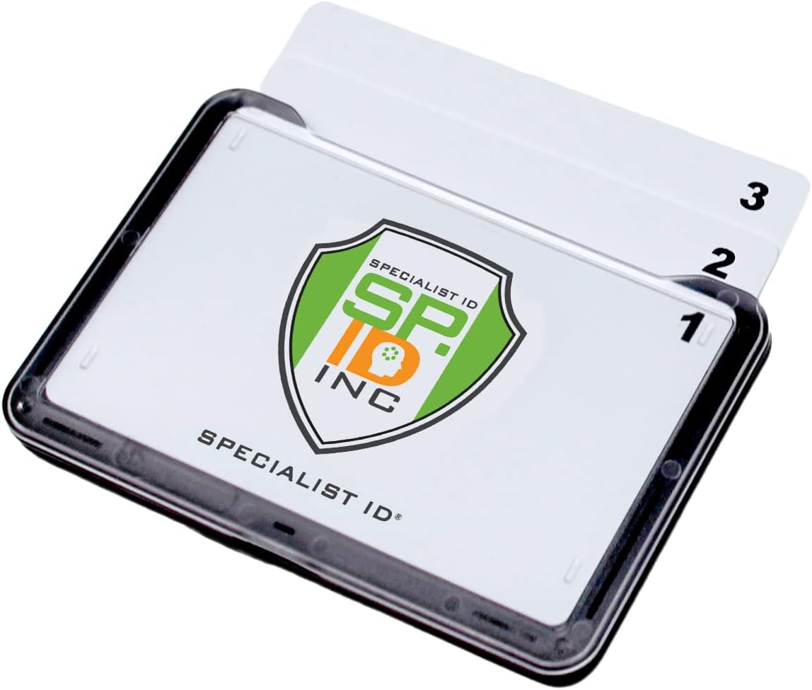 Bulk 20 Pack - Heavy Duty Badge Holder for 3 Cards Horizontal - ID Cover Holds THREE Badges Rigid Polycarbonate Multiple Card Case for 2 to 3 I’d - Top Load I.D. Case for Work by Specialist ID (Black)