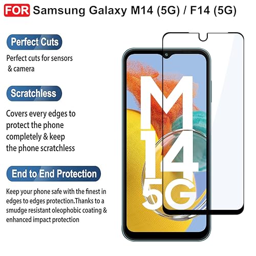 Image of CEDO Tempered Glass for Samsung Galaxy M14 / F14 (5G) | Screen Protector Full HD Quality Tempered Glass Anti-Scratch Edge to Edge Coverage with Easy Installation Kit (Black)