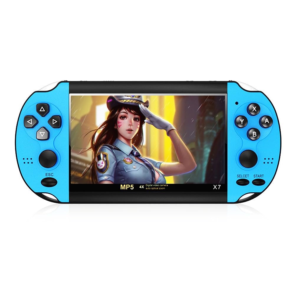 HLF MP4 Video Game Console 4.3 inch Dual Joystick Built-in 3000 Retro Games Support Arcade CPS/gba/gbc/gb/SFC/fc Video/Music/E-Book AV Out Rechargeable Lithium Battery Children's Gift(Blue)