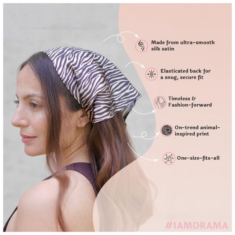Image of Hair Drama Co. Elastic Bandana Head Scarf for Women | Silk Satin Head Wrap Bandana Scarves | Boho Style Statement Headband Stylish Design | All Day Wear Scarves | Hair Scarf Accessories