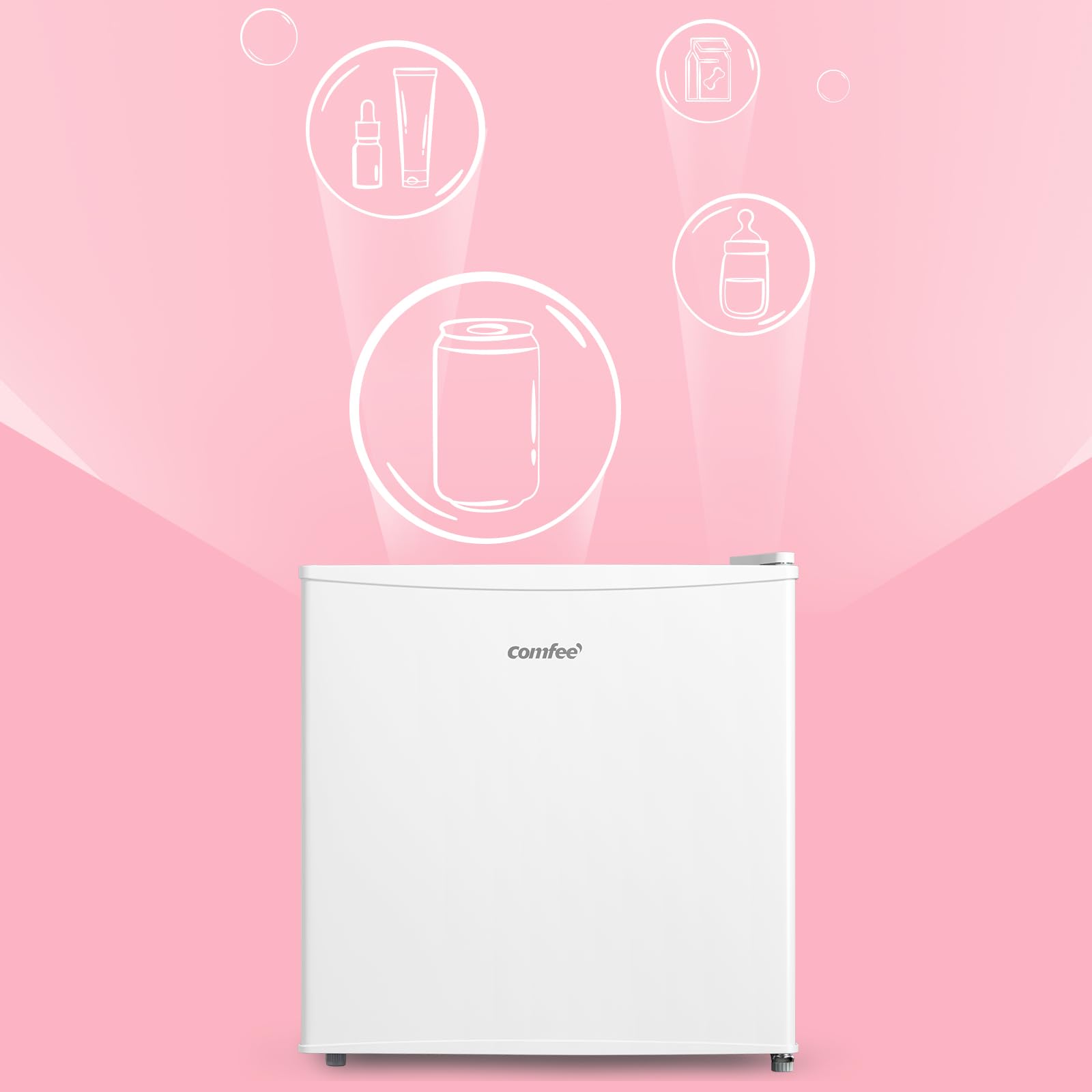 COMFEE' RCD50WH2(E) Mini frigo bar 43L e zona refrigerante, Frigorifero piccolo Monoporta, Silenzioso, Adatto per Hotel, Casa, Ufficio, 47.2 x 45 x 49.2 cm, Bianco