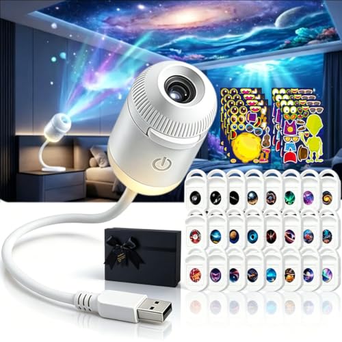 2026 New Hd Smart Dynamic 5d Holographic Night Light Projector Plug and Play Hd Star Projector 360 Adjustable Hd Galaxy and Ocean Projector for Bedroom Ceiling (24 Projection Films)