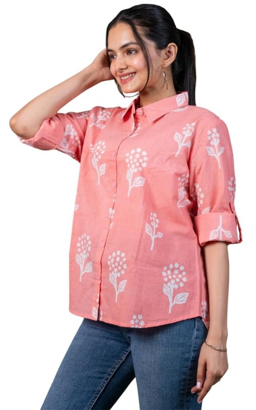 Women Cotton Pink Printed Relaxed fit Shirt for Women, Casual Wea...