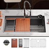 HERCATE 33 Inch Black Drop In Kitchen Sink 16 Gauge Stainless Steel Workstation Sink, 33" x 22" Topmount Single Bowl Sink with Accessories