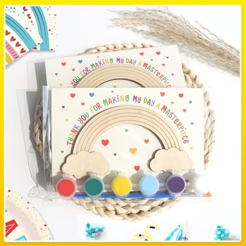 12 Pack Pre-Packaged Rainbow Party Favors for Kids, Wooden Rainbow Cutouts with Magnets & Painting Kits, Thank You for Coming Gifts for Kids - Image 3