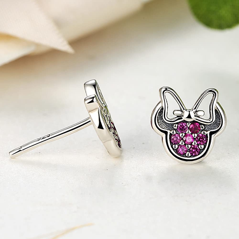 Ohrstecker aus 925er-Sterlingsilber mit funkelnder Schleife für Damen und Mädchen, süßer Tierschmuck