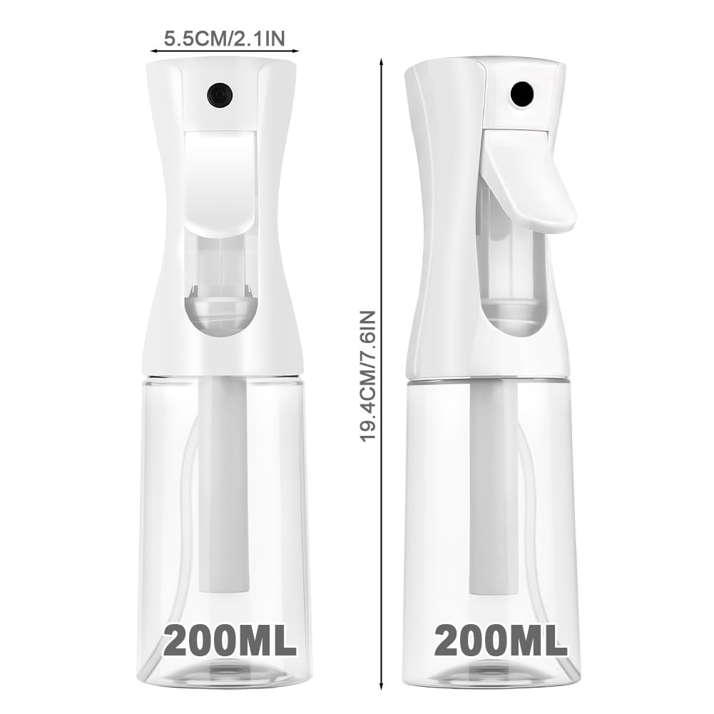 Bottigliette Spray, 200ML Bottigliette Spray Flacone Spray Continuo Fine, Bottigliette Spray Riutilizzabile, Adatto per la Cura dei Capelli, Pelle, Piante, Degli Animali Domestici(C-Bianco) - 2