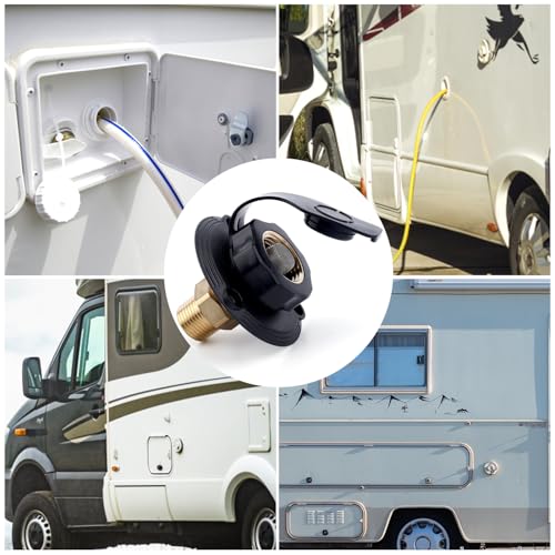 Image of RV City Water Inlet, 3 /4 NH Female to 1 /2 NPT Male RV Hose Connector Fresh Water Fill Inlet Connection Flange with Check Valve Dust Cover Ideal Camper Motorhome Marine Trailer Replacement Accessories