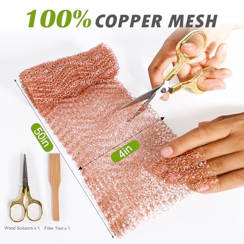Image of Copper Mesh Rodent Control Copper Wool for Slugs Mice Pest Snail Bird Control 4 inch x 50 in Copper Wire for Weep Hole Covers Rodent Mesh