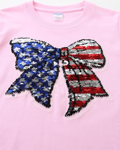 Image of Mrocioa American Heart Flag Girls 4th of July Shirt USA Patriotic Kids Sequin T-Shirt for 2-7 Years