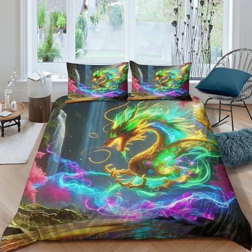 Housse de couette dragon 3D à fermeture éclair cachée parure de lit microfibre douce - 3