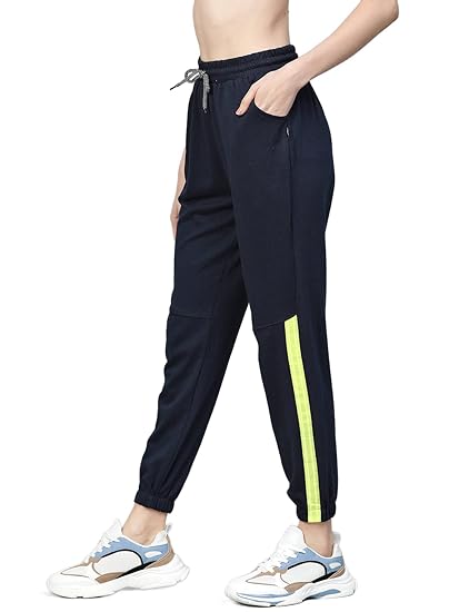 Women's Cotton Blend Regular Fit Half Stripe Track Pants