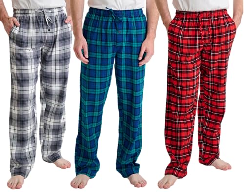 GIVEITPRO - 3 Saver Pack – Premium 100% Cotton Flannel Pajama Pant Bottoms - Yarn-dye Woven