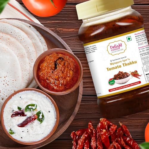 Image of Delight Foods Mylapore Iyer's Tomato Thokku 800g | Traditional Tamil Nadu Rice Mix | Made with Pure Gingelly (Sesame) Oil | Homemade Style Tomato Pickle | No Preservatives