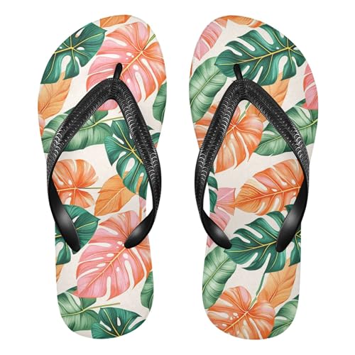 Burbuja Tropical Jungle Leaves Flip Flops for Women Men, Soft Thong Sandals Rubber Slippers for Pool Beach Essentials