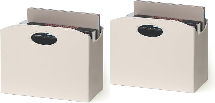 EZDeco Magazine Holder Foldable Magazine Rack Floor PU Leather File Holder Newspaper Book Storage Magazine Basket Document File Folder Organizer for Office Home Off-White-2