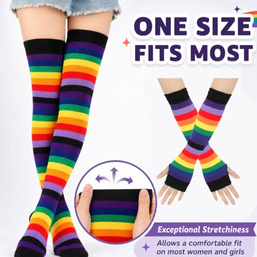 Image of Black and White Striped Arm Leg Warmers Sleeves Set Rainbow Socks Knee High Fingerless Gloves Hand Thigh Warm