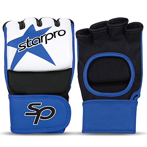 Starpro MMA Sparring Gloves Training - Grappling Muay Thai Kickboxing Martial Art Karate Combat Cage Fighting Punching Bag Boxing Mitts |PU Synthetic Leather Red Blue for Men and Women