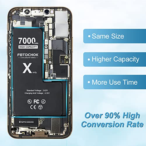 Fbtdchok [7000Mah Upgraded Replacement Battery Compatible With Iphone X, [New Version] Ultra High Capacity 0 Cycle A+ Battery Replacement For Iphone X, With Complete Repair Tool Kit #TOP3