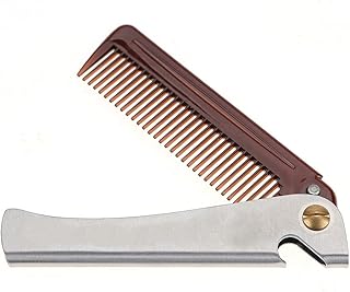 Moustache Comb, Wooden Portable Beard Comb, Teeth Beard Comb Moustache Shaping Pocket Antistatic for Boyfriend Papa Husband Colleagues (Amber pp+stainless steel)