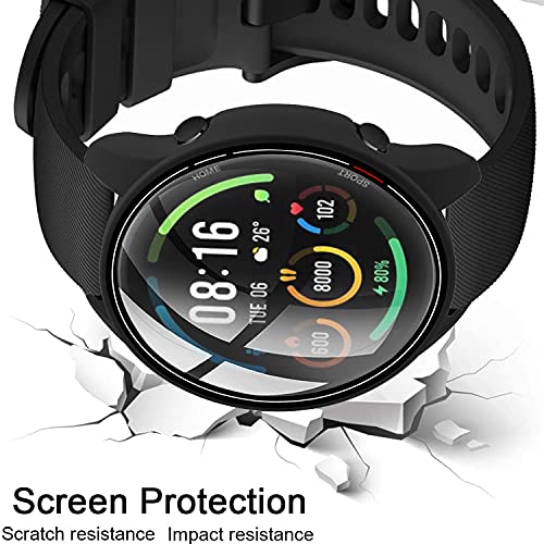 Acadeny Custodia con pellicola protettiva in vetro temperato, compatibile con xiaomi Mi Watch, durezza 9H, 360°, ultra sottile, per xiaomi Mi Watch con scala, nero