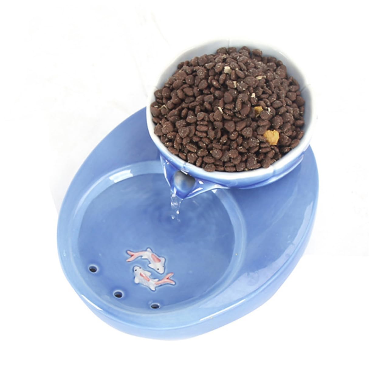 PartyKindom Dispenser d Acqua Automatico per Gatti e Animali Domestici in Ceramica Capacità 1,5l con Filtro Integrato Ciotola a Forma di Loto Design Creativo per Uso Domestico