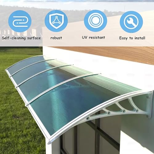 Auvent extérieur en polycarbonate au design moderne couleur lac pour façade