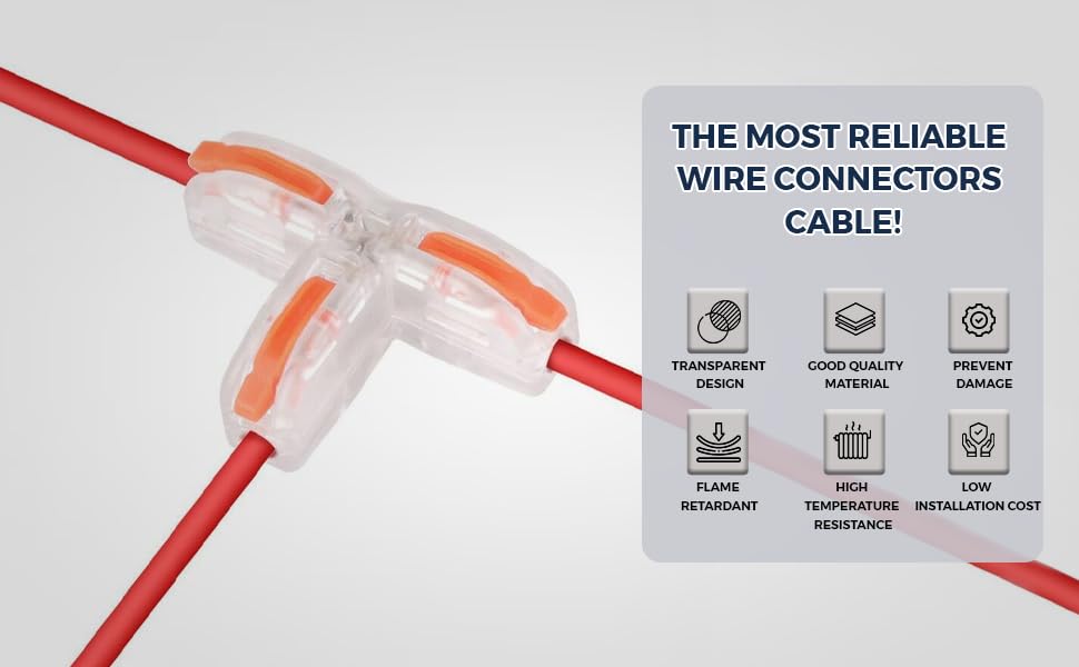 Image of ZIVIK 10 Pcs T-Shape 3 Way Wire Conductor Quick Cable Splitter Electrical Connectors Push-in Terminal Block Universal Wire Connectors for AWG 28-12 Cable, Wire Connector /Wire Jointer Cable Clamp
