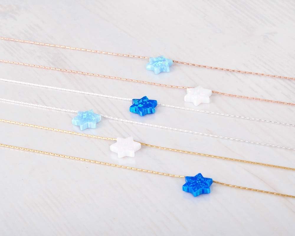 Opal Star of David Necklace - Gold Filled or Sterling Silver, Blue or White Magen David Choker, Minimalist Jewish Necklace from Israel