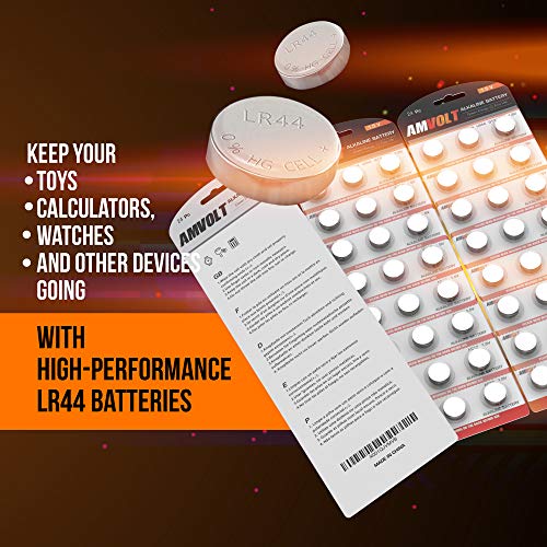 Amvolt- Pack Of 24 Lr44 Batteries Ag13 Sr44 357 303 Premium Alkaline Non Rechargeable Button Battery, 1.5 Volt Small Batteries For Watches Clocks & Electronic Devices #TOP5