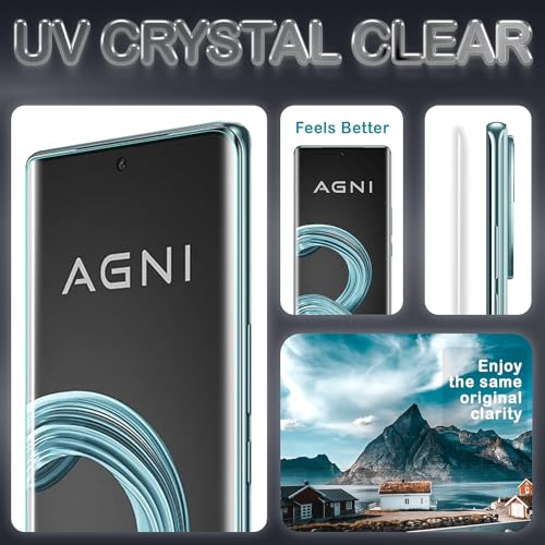 Image of UV Tempered Glass Screen Protector For Lava Agni 2 (6.55 Inch) (Pack of 1) Full Adhesive UV Curved Edge to Edge Case Friendly HD Clarity with easy installation kit