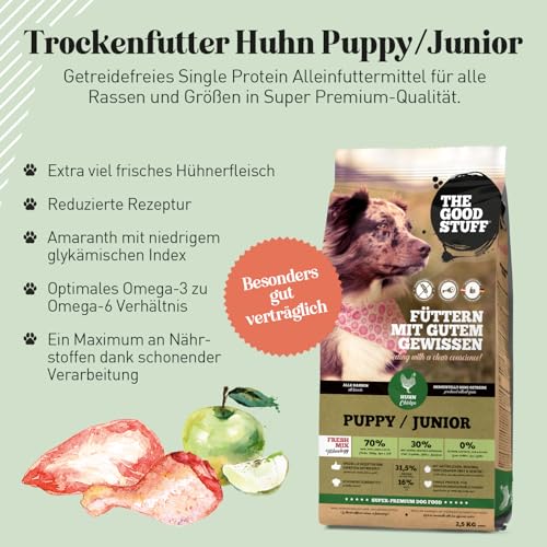 The GOODSTUFF Huhn (Puppy/Junior) 2,5 kg | Getreidefreies Hunde Trockenfutter Junior | Mit frischem Hühnerfleisch | Hundetrockenfutter für Welpen & Junghunde | Super-Premium Welpen Trockenfutter