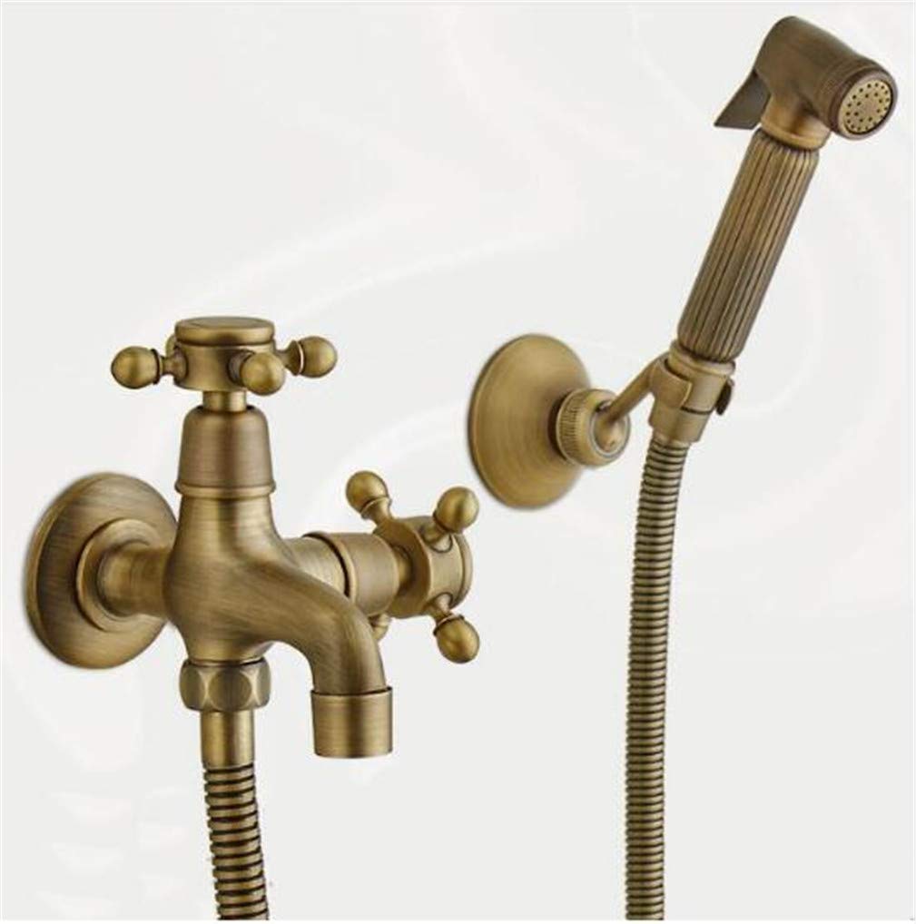 Douche hygiénique pour bidet en laiton antique avec flexible 1,5m et pulvérisateur WC
