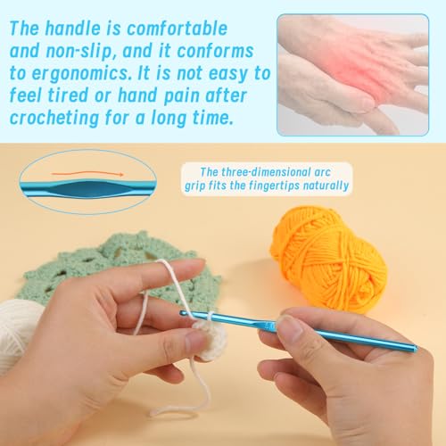 Image of UzecPk 12Pcs 5mm Crochet Hooks Aluminum Ergonomic Handle Crochet Hook Set Metal Crochet Needles Bulk for Arthritic Hands Crocheting Yarn