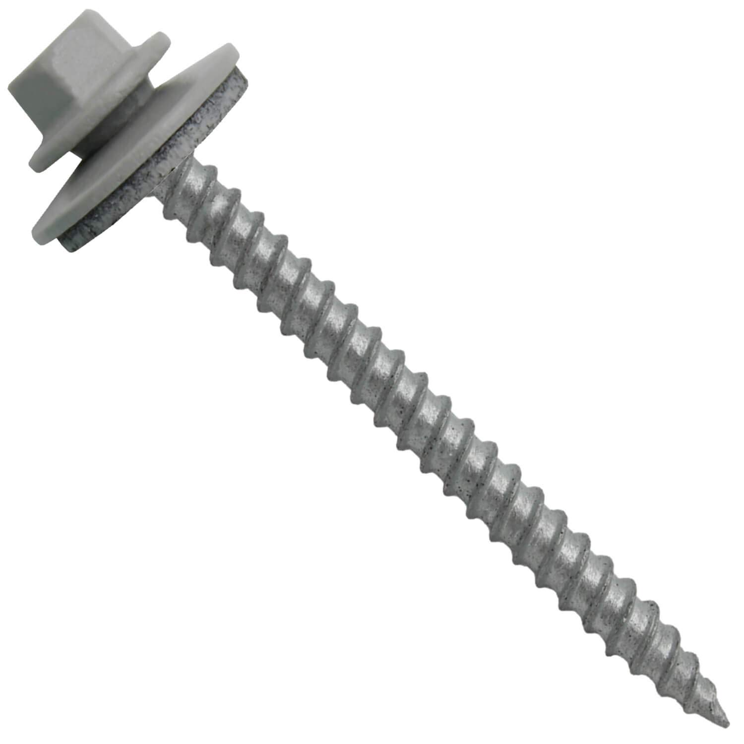 Metal Roofing Screws: (250) 12 x 2-1/2 ABC-Gray Hex Head Sheet Metal Roof Screw. Sharp Point Metal to Wood siding Screws. EPDM Washer. Colored Head