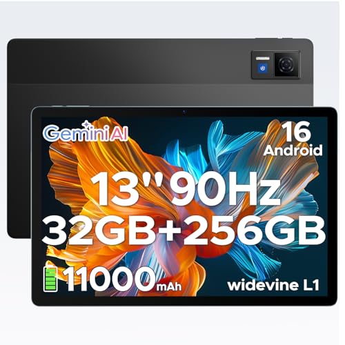 DOOGEE U13 Tablet Andriod 16, Tablet 13 Pulgadas 11000mAh Batería, Tableta Gaming T7280 Octa-Core Gemini AI, 32GB RAM+256GB ROM/2TB, 7.5mm Ultrafino/13MP Cámara/4 Altavoces/Widevine L1/Face ID/BT5.0